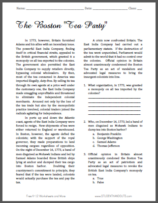 Boston Tea Party Cause And Effect Chart