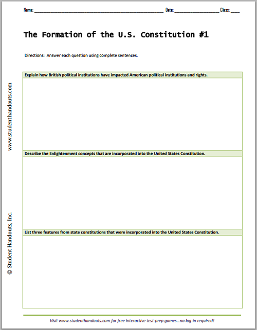 Formation Of The U S Constitution Essay Questions Worksheets Student