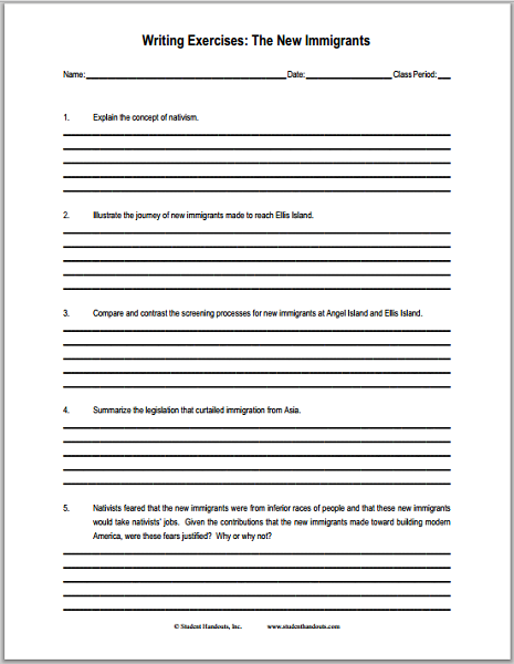 New Immigrants Essay Questions - Free to print (PDF file) for high school American History students.