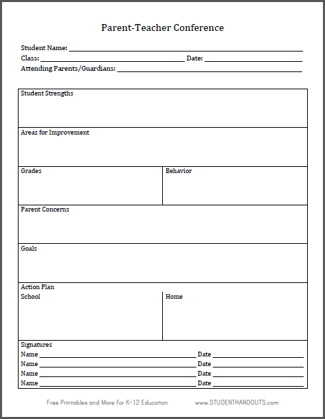 Parent-Teacher Conference Log Sheet - Free to print (PDF file).