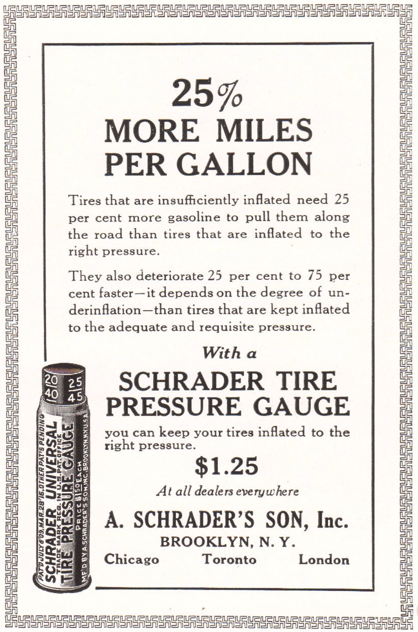 Schrader Tire Pressure Gauge Antique Advertisement from 1922