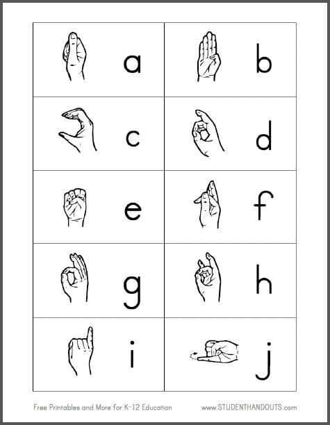 ASL American Sign Language Fingerspelling Flashcards Student Handouts