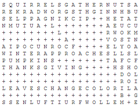 Autumn Word Search Puzzle Answer Key