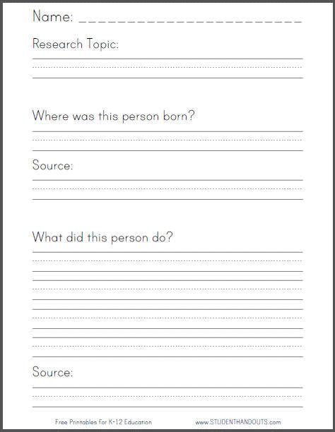 Primary Grades Research-a-Topic Worksheet - Free to print (PDF file).