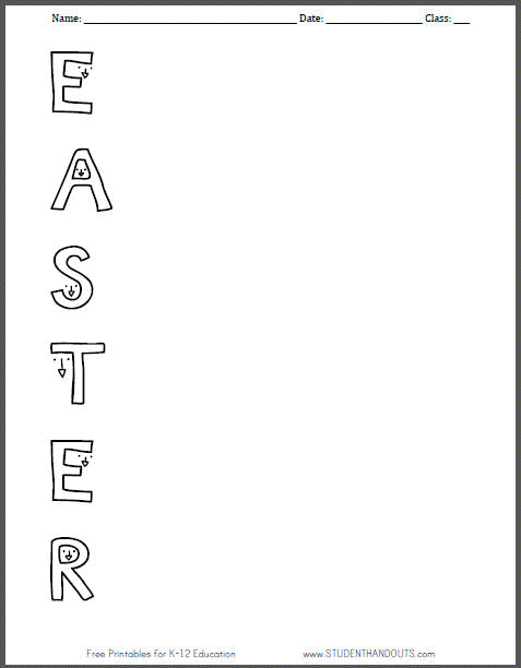 Free Printable Easter Acrostic Worksheet for Kids