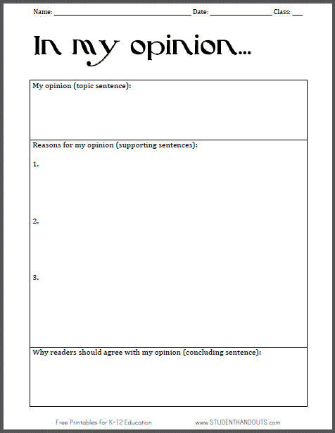 Free Printable Opinion Essay Worksheet