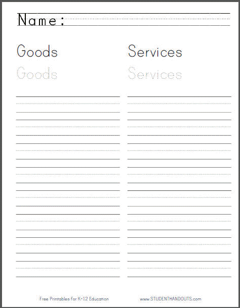 Goods and Services Worksheet for Lower Elementary - Free to print (PDF file).
