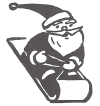 Santa sledding downhill on a toboggan. JPG PNG SVG