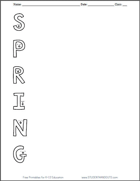 Spring Acrostic Poem Worksheet - Free to print (PDF file).