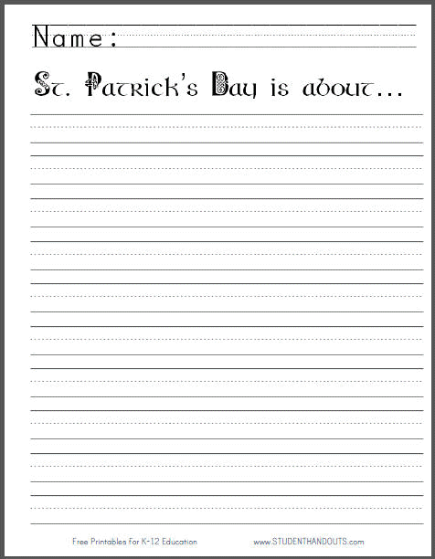 St. Patrick's Day Writing Prompt for Kids - Free to print (PDF file) with dashed lines.
