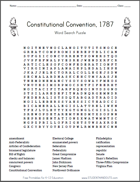 Constitutional Convention Word Search Puzzle