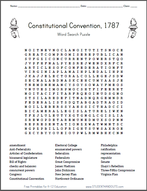 Constitutional Convention Word Search Puzzle  Student 