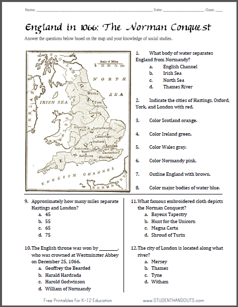 Norman Conquest Map Worksheet - Free to print (PDF file).