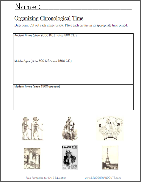 Organizing Chronological Time Worksheet - Free to print (PDF file) for upper elementary Social Studies students.