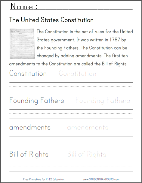 us constitution handwriting practice worksheet student handouts