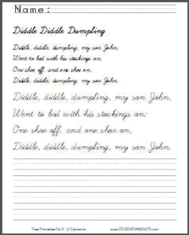 Diddle Diddle Dumpling Cursive Script