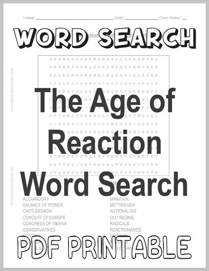 The Age of Reaction Word Search - Free to print (PDF file).