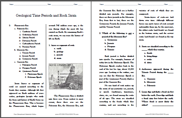 Worksheet rock strata Geology: strata