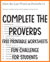 Complete the Proverbs Worksheets