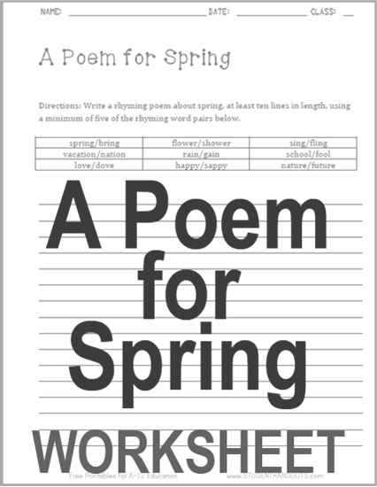 A Poem for Spring - Poetry writing worksheet is free to print (PDF file).