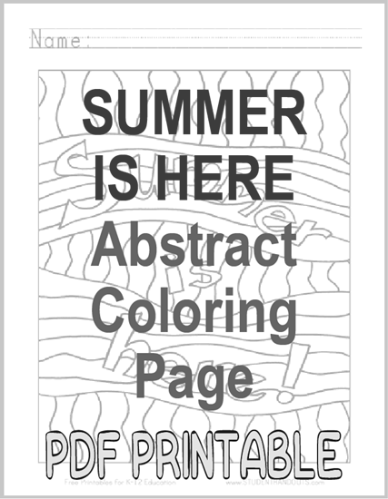 Summer Is Here Coloring Sheet - Free to print (PDF file).