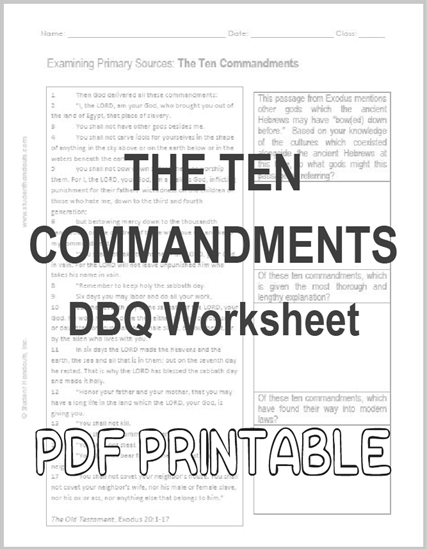 Examining Primary Resources: DBQ worksheet on the Ten Commandments of the Old Testament