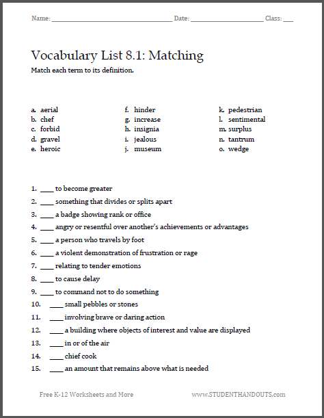 5th grade vocabulary definitions