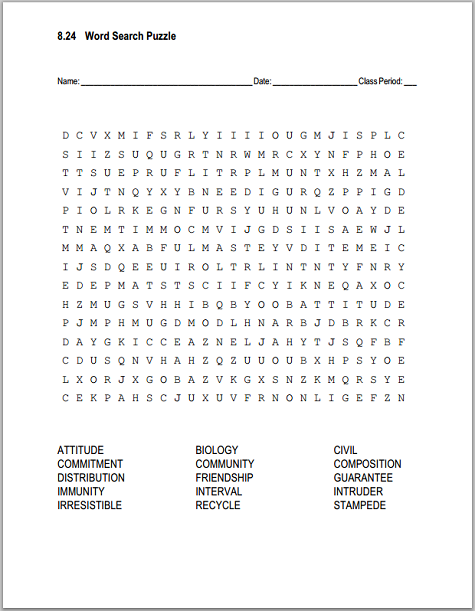 Vocabulary List 8.24 Word Search Puzzle - Free to print (PDF file).