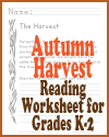 Autumn Harvest Reading Worksheet for Grades K-2
