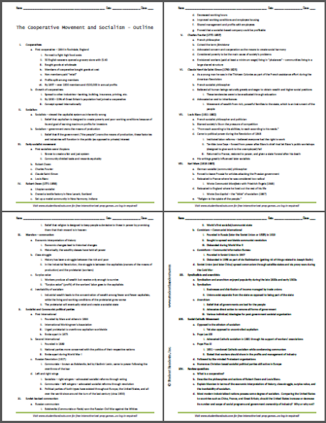 Cooperative Movement and Socialism Outline - Free to print (PDF file).