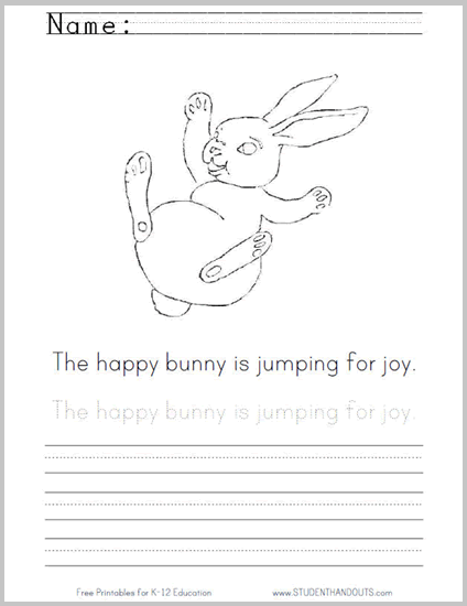 Happy Bouncing Bunny Coloring Sheet with Handwriting Practice