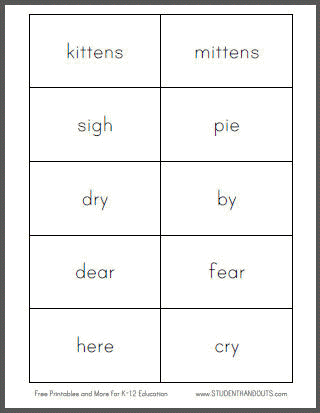 Three Little Kittens Rhyming Words Free Printable Flash Cards