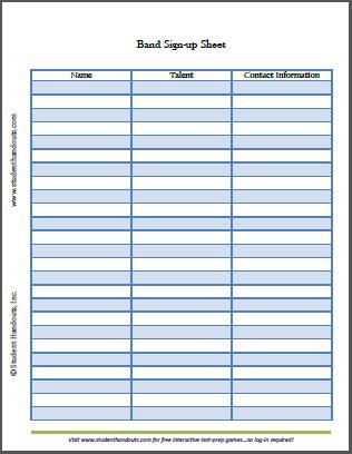 Blank Sign-up Sheet