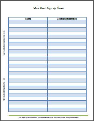Sports Sign Up Sheet Printable