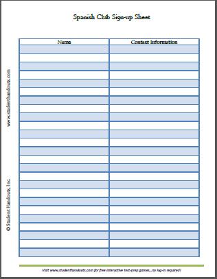 sign up sheet in spanish