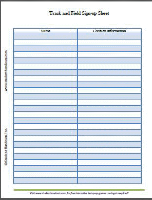 free printable track and field sign up sheet for schools student