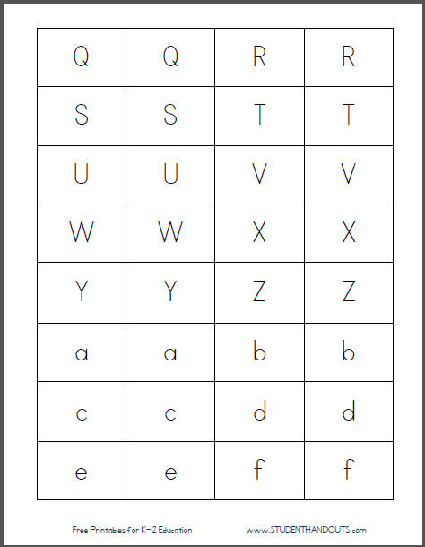 ABC Alphabet Free Printable Memory-Style Game - Free to print (PDF files) in print manuscript or cursive script.