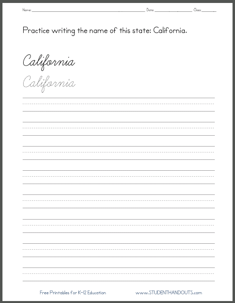 California Cursive  Script and Print Manuscript Handwriting Practice Printable Worksheets