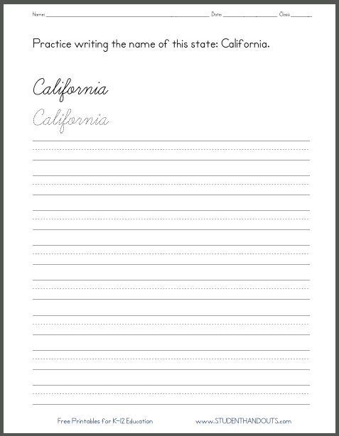 california printable handwriting worksheets student handouts