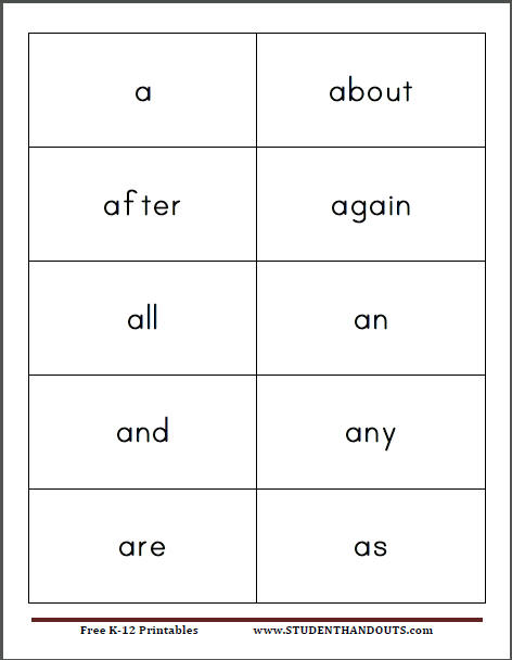 Fry's First 300 Instant Sight Words Free Printable Flash Cards for Kids