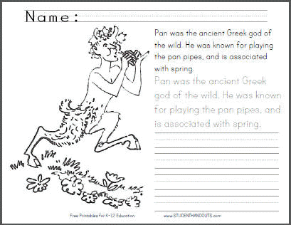 Greek God Pan Coloring Page Print Manuscript