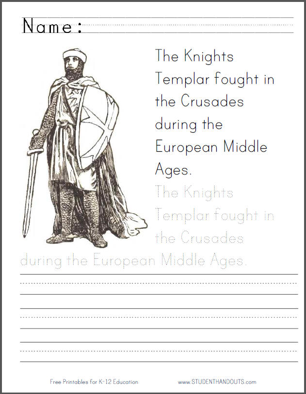 Knight Templar Coloring Page with Handwriting Practice