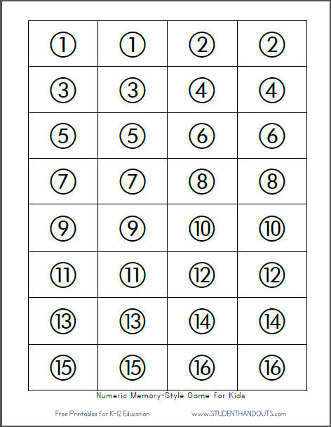 Free Printable Memory-Style Numbers Game for Kids