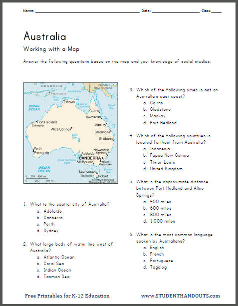 Australia Map Work Printable Worksheet