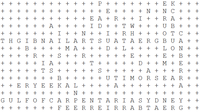 Australia Word Search Answer Key