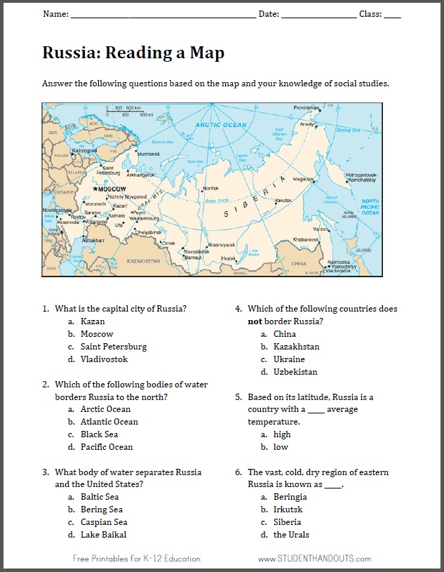 Russian Geography Map Reading Worksheet