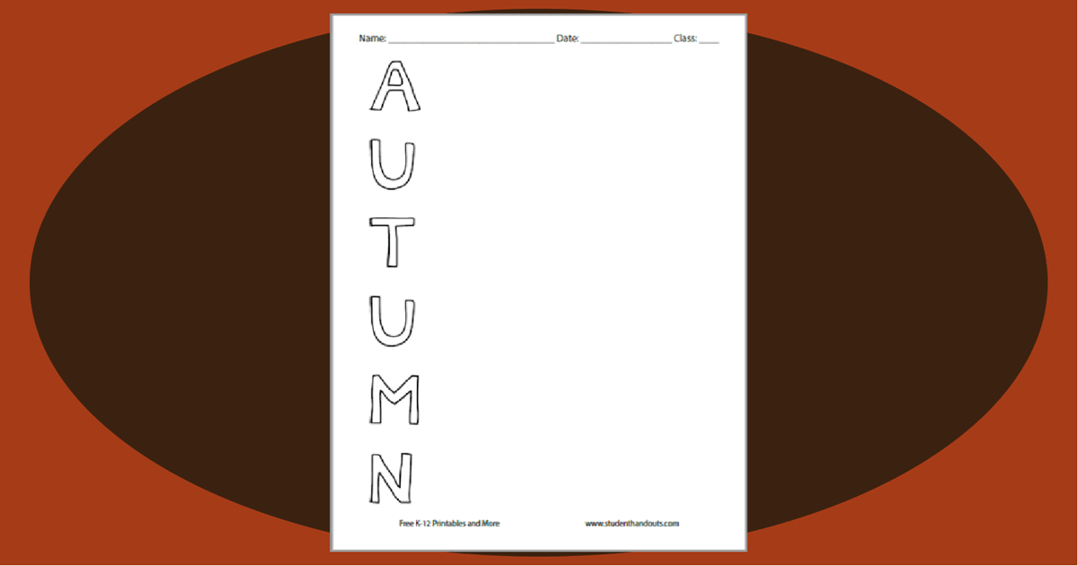 Autumn Free Printable Acrostic Worksheet | Student Handouts