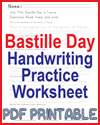 Bastille Day Sentences Handwriting Practice Worksheet