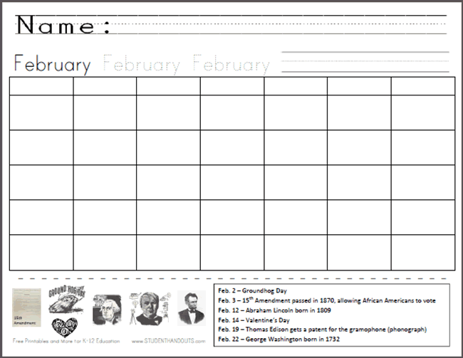 February DIY Calendar Project for Kids - Free to print (PDF file) with instructions.