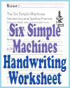 Six Simple Machines Handwriting and Spelling Worksheet